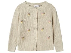 Beige strikcardigan med broderet små isvafler fra Name It 13242354 peyote melange